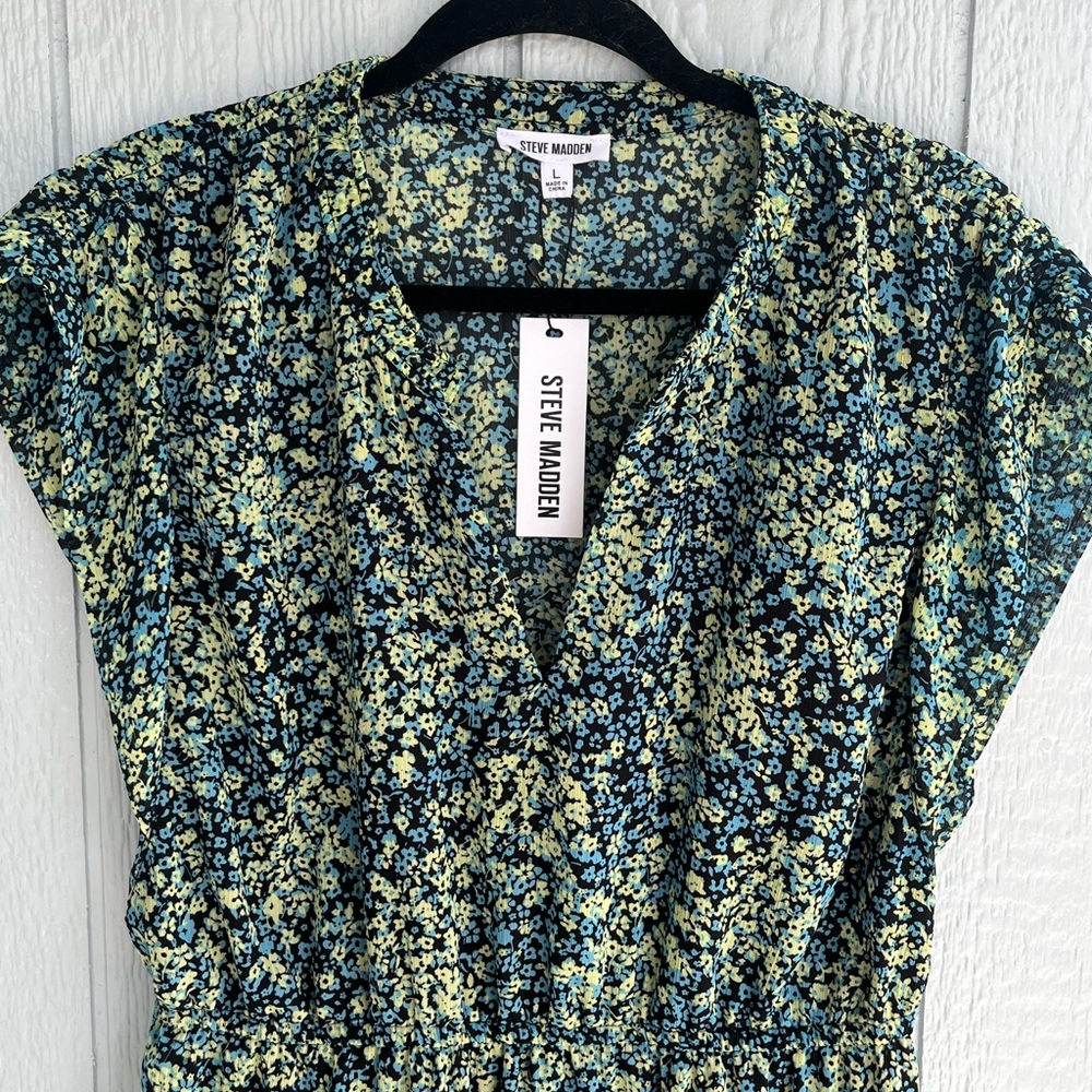 Steve Madden Women's Floral Dress- Blue and Green